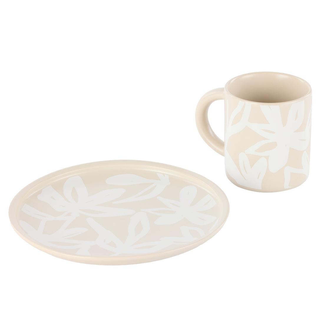 Leaf &amp; Bean Freya Mug &amp; Side Plate 2pcs Set Oat &amp; White