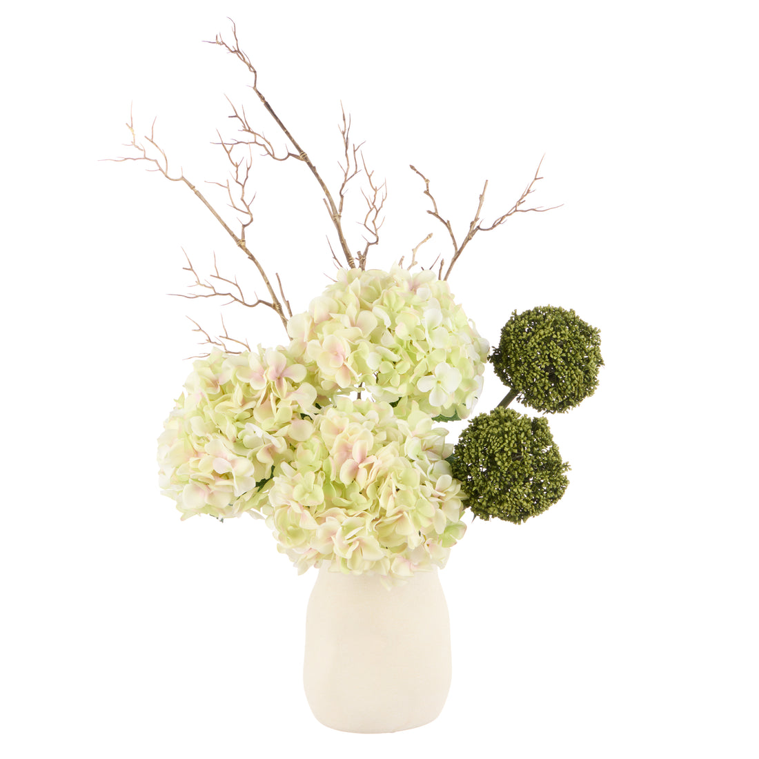 Faux Hydrangea Allium Arrangement - Maliah Pot | Green - 76cm