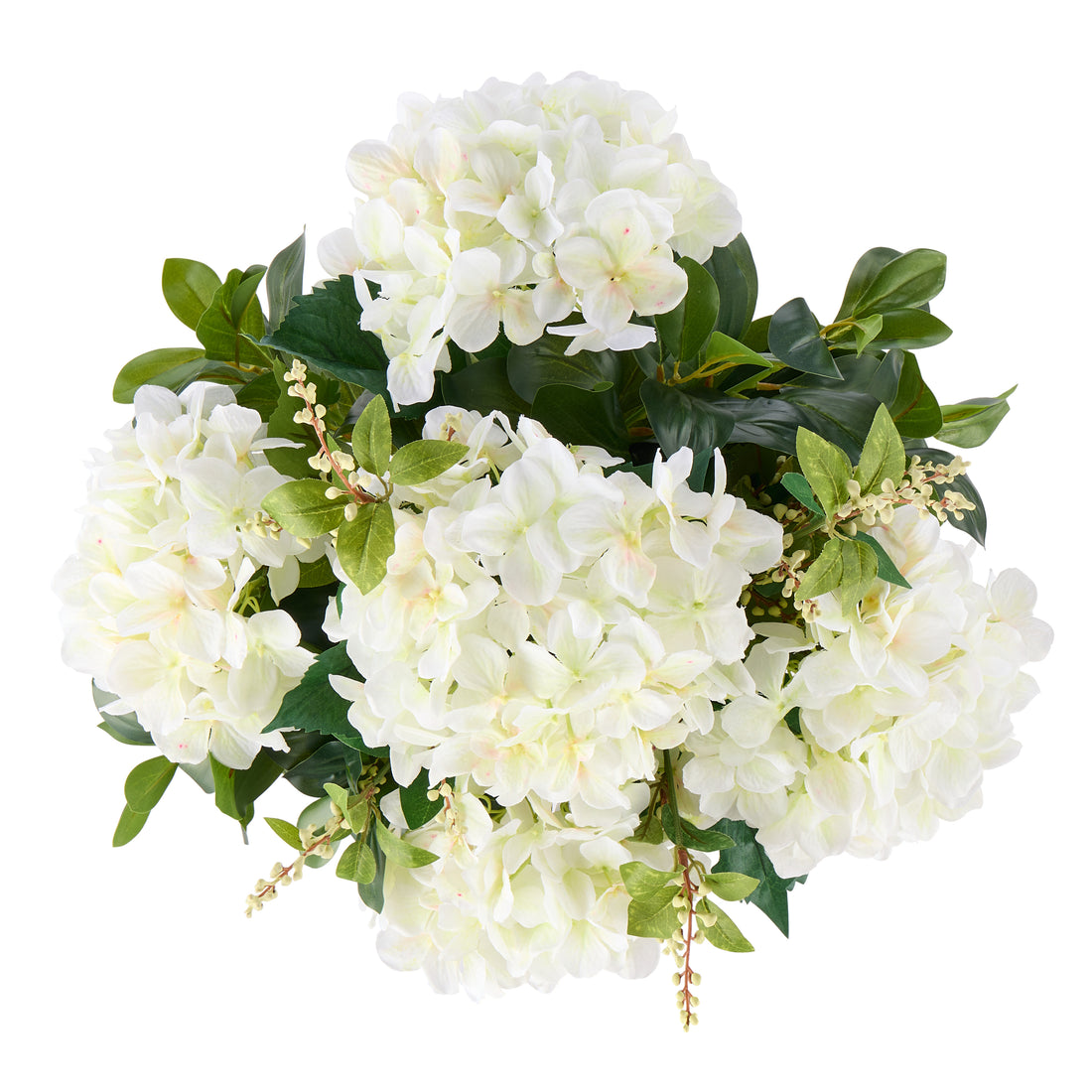Faux Hydrangea Nite Berry Arrangement -Classic Bowl | White - 54cm