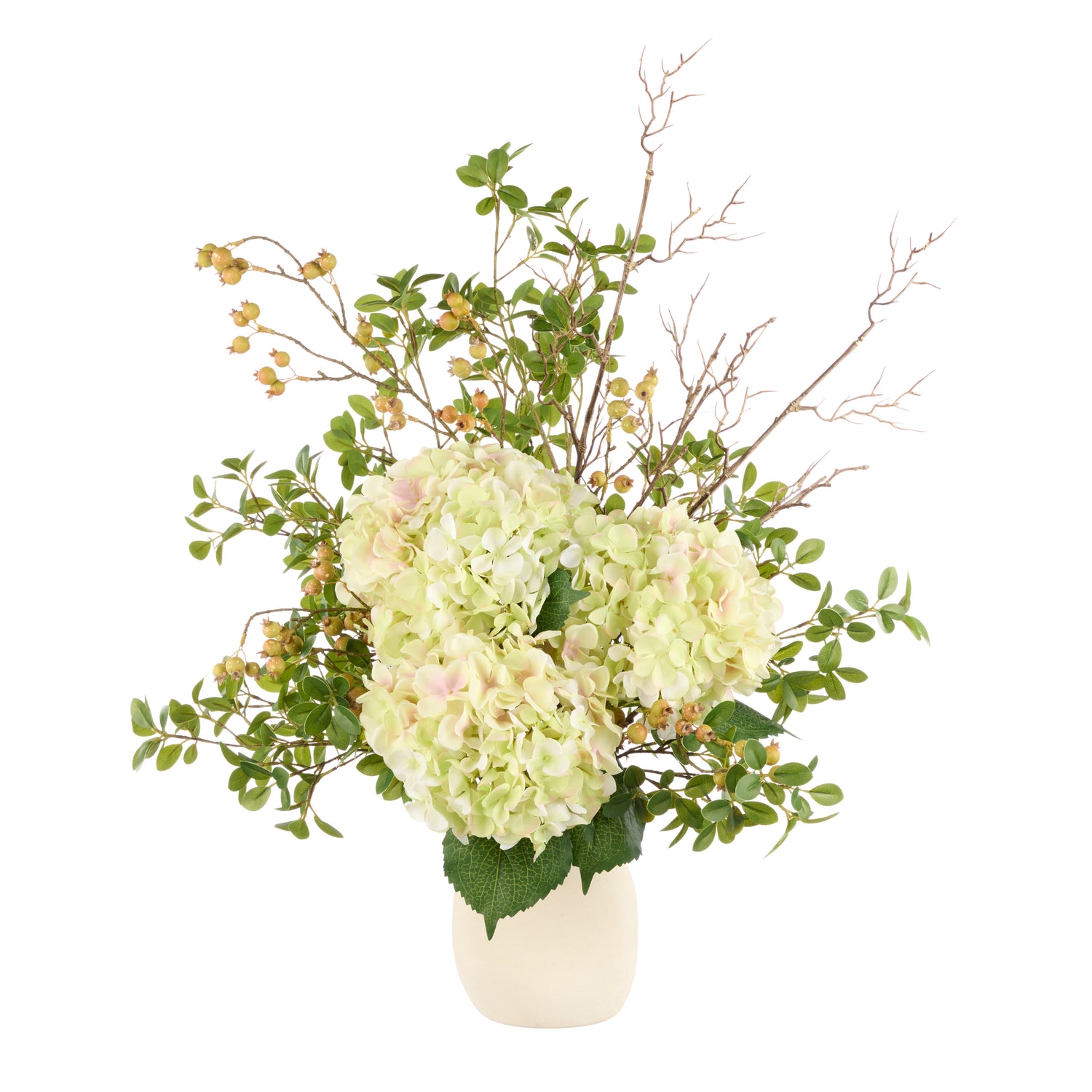 Faux Hydrangea Berry Arrangement - Maliah Pot | Green - 80cm