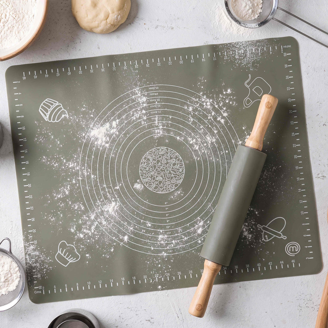 MasterChef Sage Bakion Silicone Rolling Pin Sage &amp; Natural