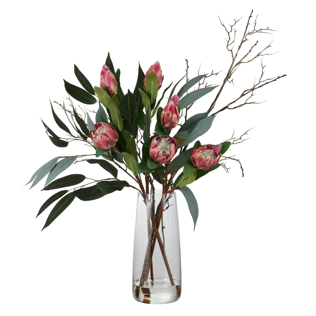Faux Protea Eucalyptus Mix Arrangement - Alana Vase