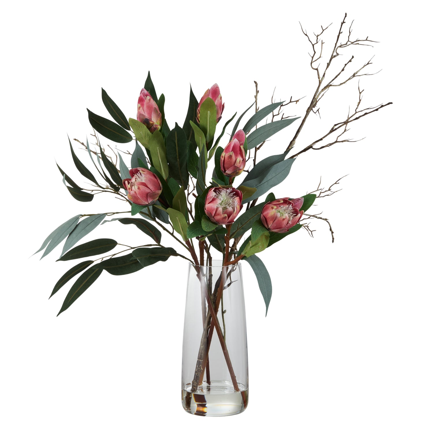 Faux Protea Eucalyptus Mix Arrangement - Alana Vase
