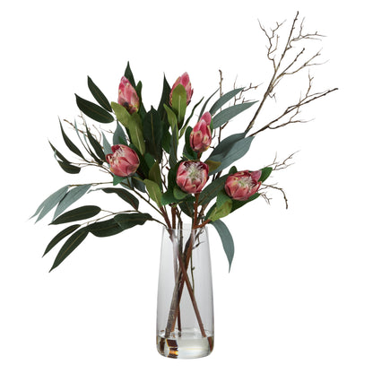 Faux Protea Eucalyptus Mix Arrangement - Alana Vase