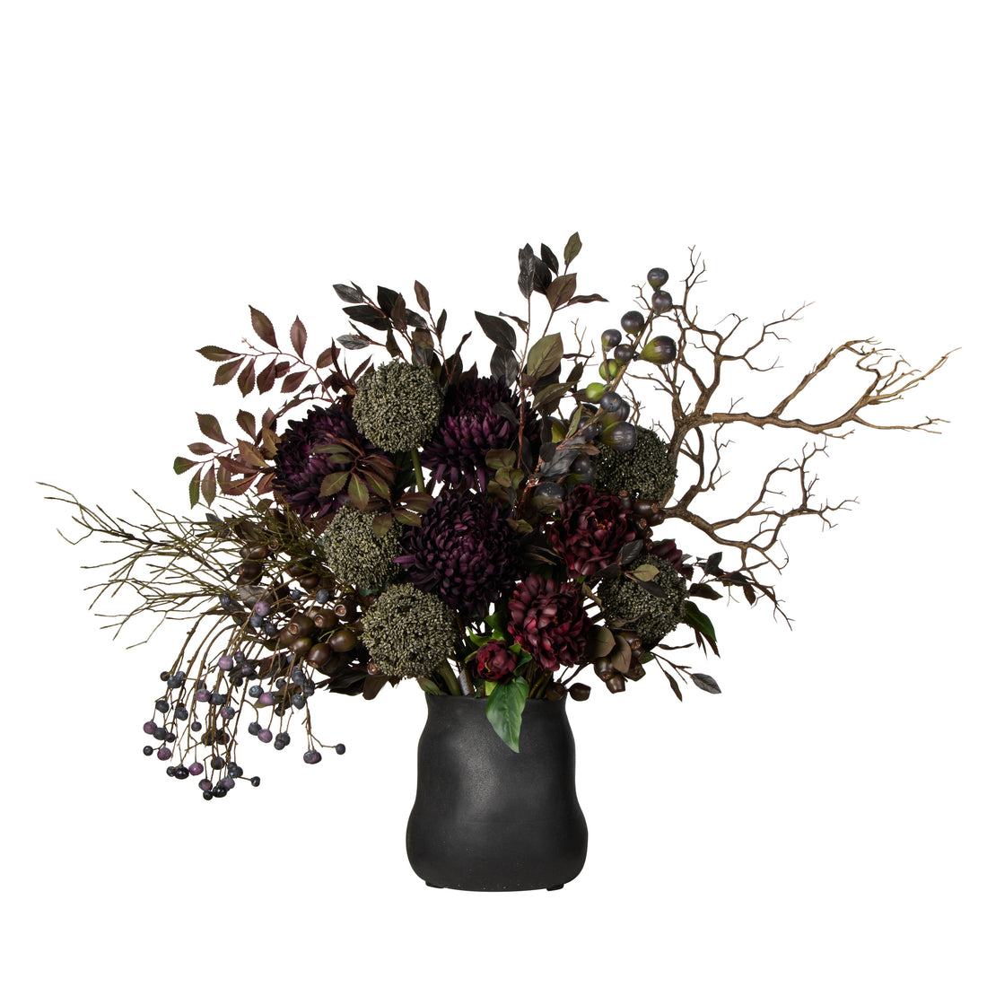 Faux Chrysanthemum Fig Garden Mix Arrangement - Maliah Pot | Purple - 80cm