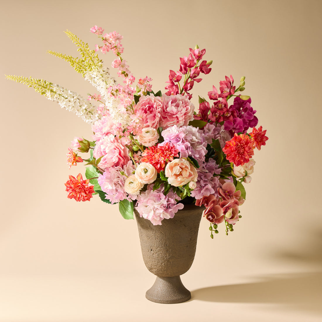 Faux Peony Foxtail Garden Arrangement - Vintage Urn