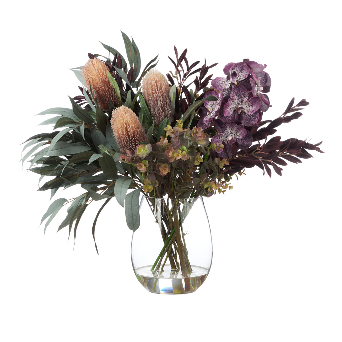 Faux Vanda Orchid Eucalyptus Mix Arrangement - Claire Vase