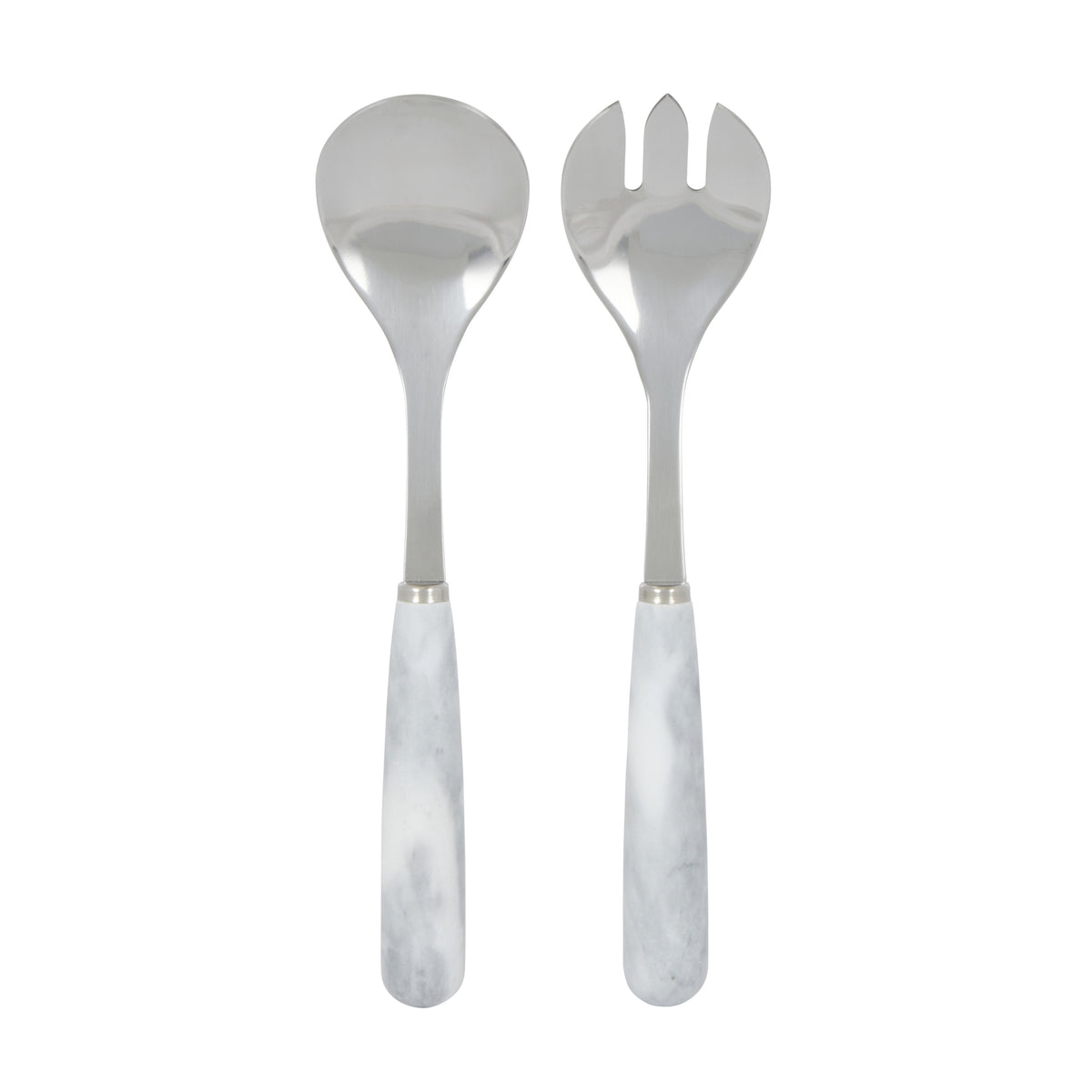 Davis &amp; Waddell Nuvolo Marble Salad Servers 2pcs Set White Grey &amp; Silver