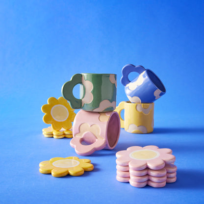Emporium Posey Flower Coasters 4pcs Set Yellow