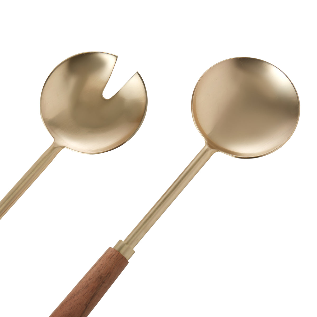 Amalfi Acacia Wood &amp; Stainless Steel Salad Servers 2pcs Set Gold &amp; Walnut