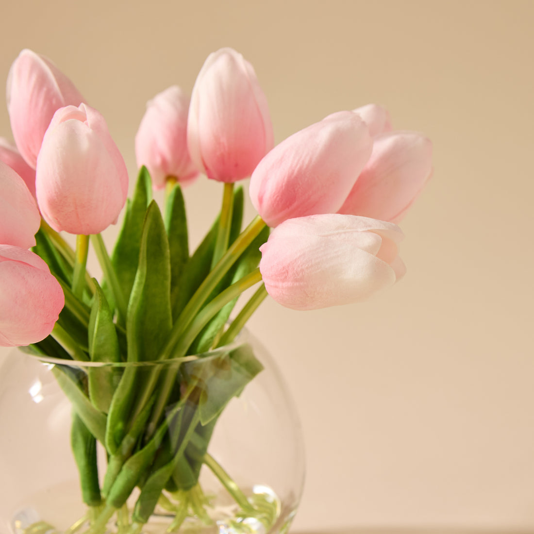 Faux Tulip Arrangement - Sphere Vase | Light Pink - 23cm