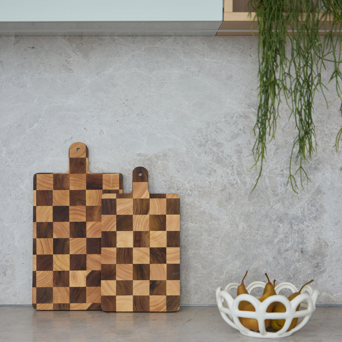 Davis &amp; Waddell Hudson Acacia Wood Checkerboard Serving Board with Handle Natural