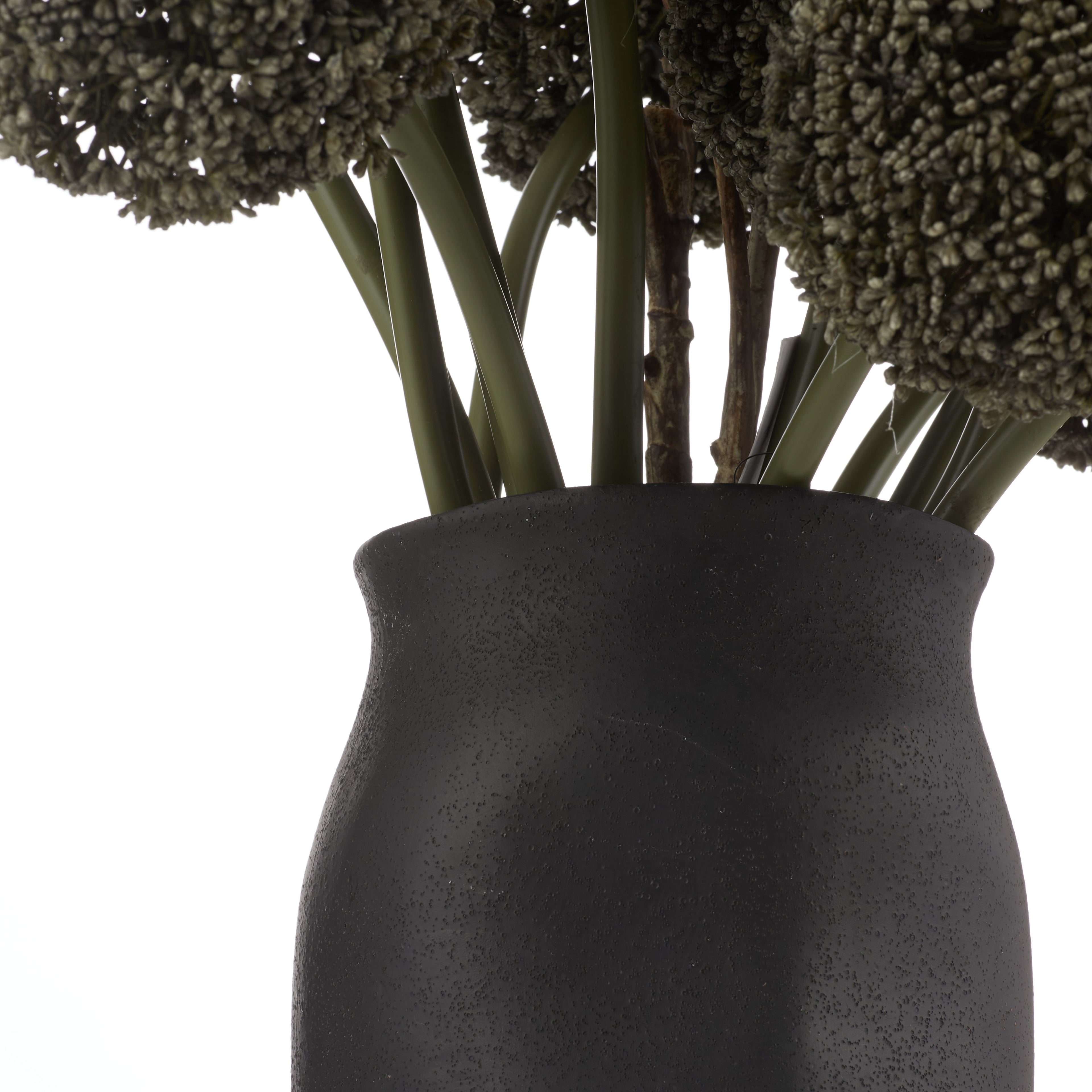 Faux Allium Spray Arrangement - Maliah Pot Black | Green - 65cm