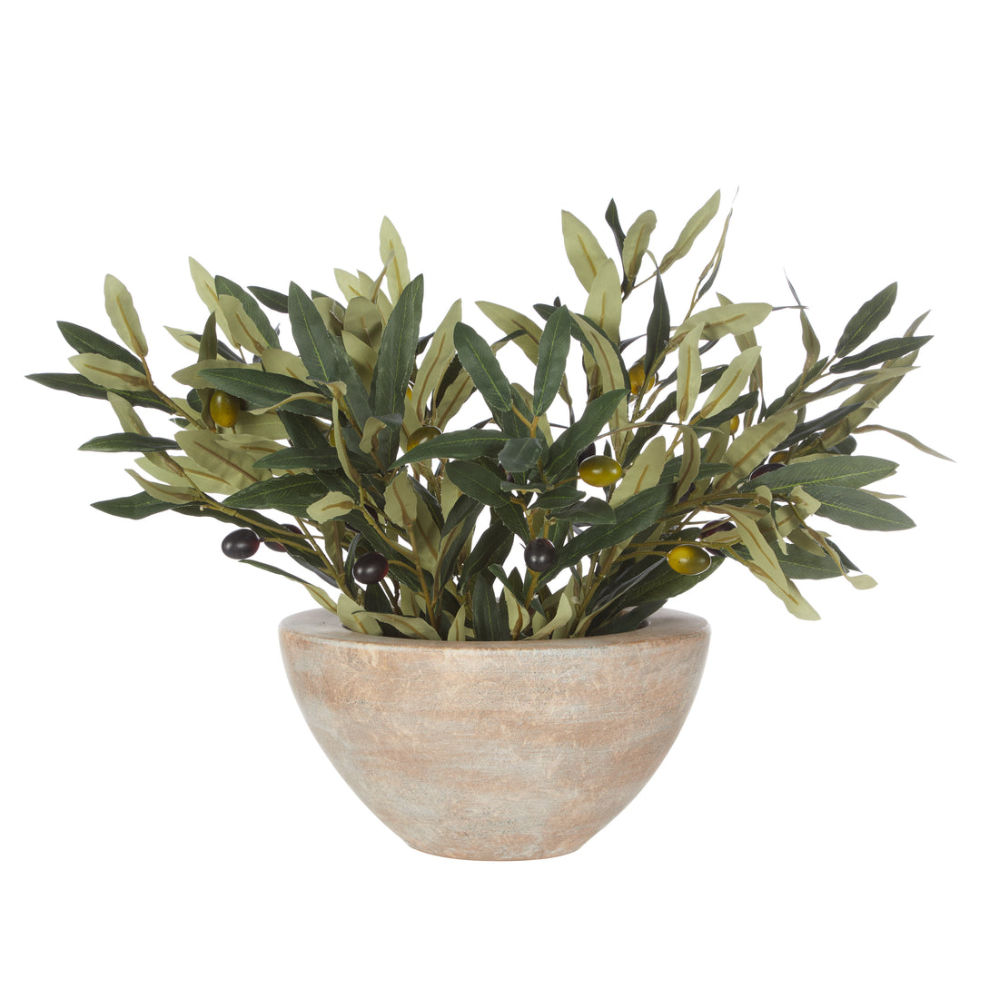 Faux Olive Spray Arrangement - Earthenware Bowl | 47cm