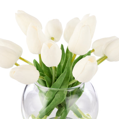 Faux Tulip Arrangement - Sphere Vase | White - 23cm