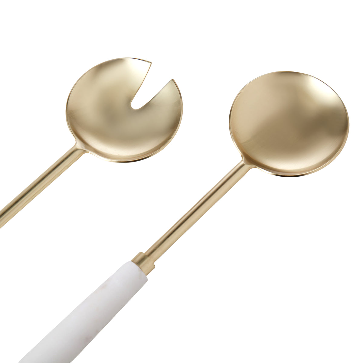 Amalfi Marble and Stainless Steel Salad Servers 2pcs Set Gold &amp; White