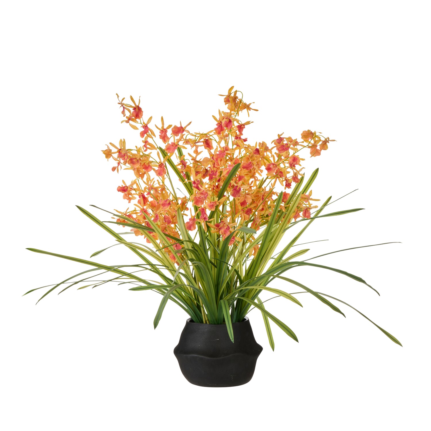 Faux Dendrobium Plant - Maliah Pot | Orange -  70cm