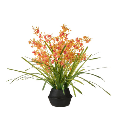 Faux Dendrobium Plant - Maliah Pot | Orange -  70cm