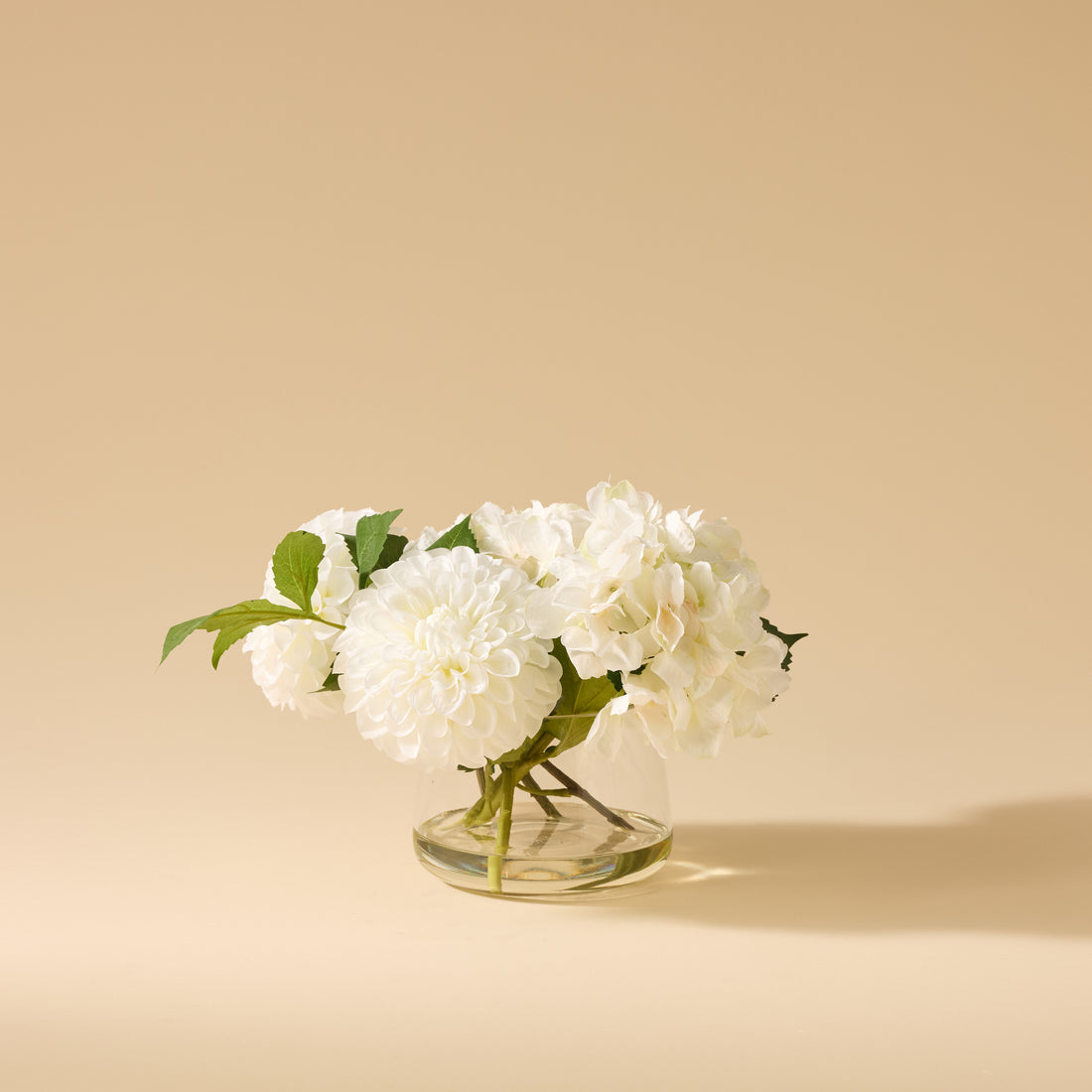 Faux Chrysanthemum Hydrangea Arrangement - Classic Bowl | White - 23cm