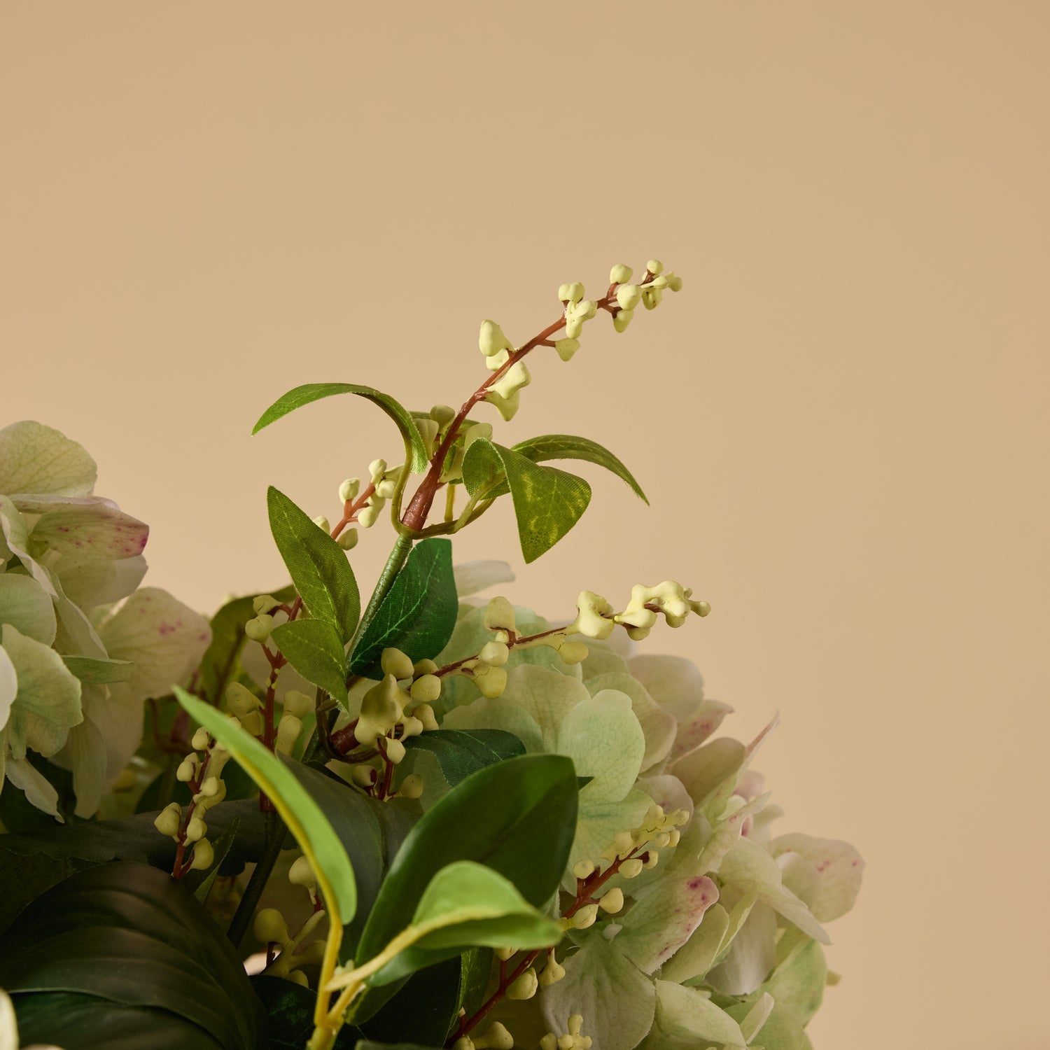 Faux Hydrangea Lush Leaf Arrangement - Classic Bowl | Green - 54cm
