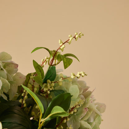 Faux Hydrangea Lush Leaf Arrangement - Classic Bowl | Green - 54cm