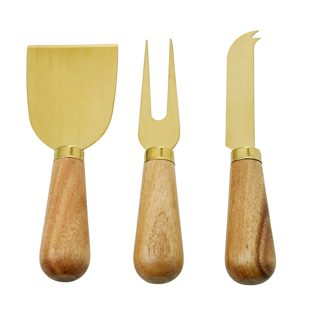 Davis &amp; Waddell Acacia &amp; Brass Cheese Knives 3pcs Set Natural