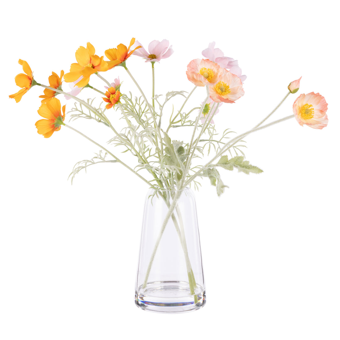 Faux Poppy Cosmos Mix - Giselle Tall Vase | Orange &amp; White - 45cm