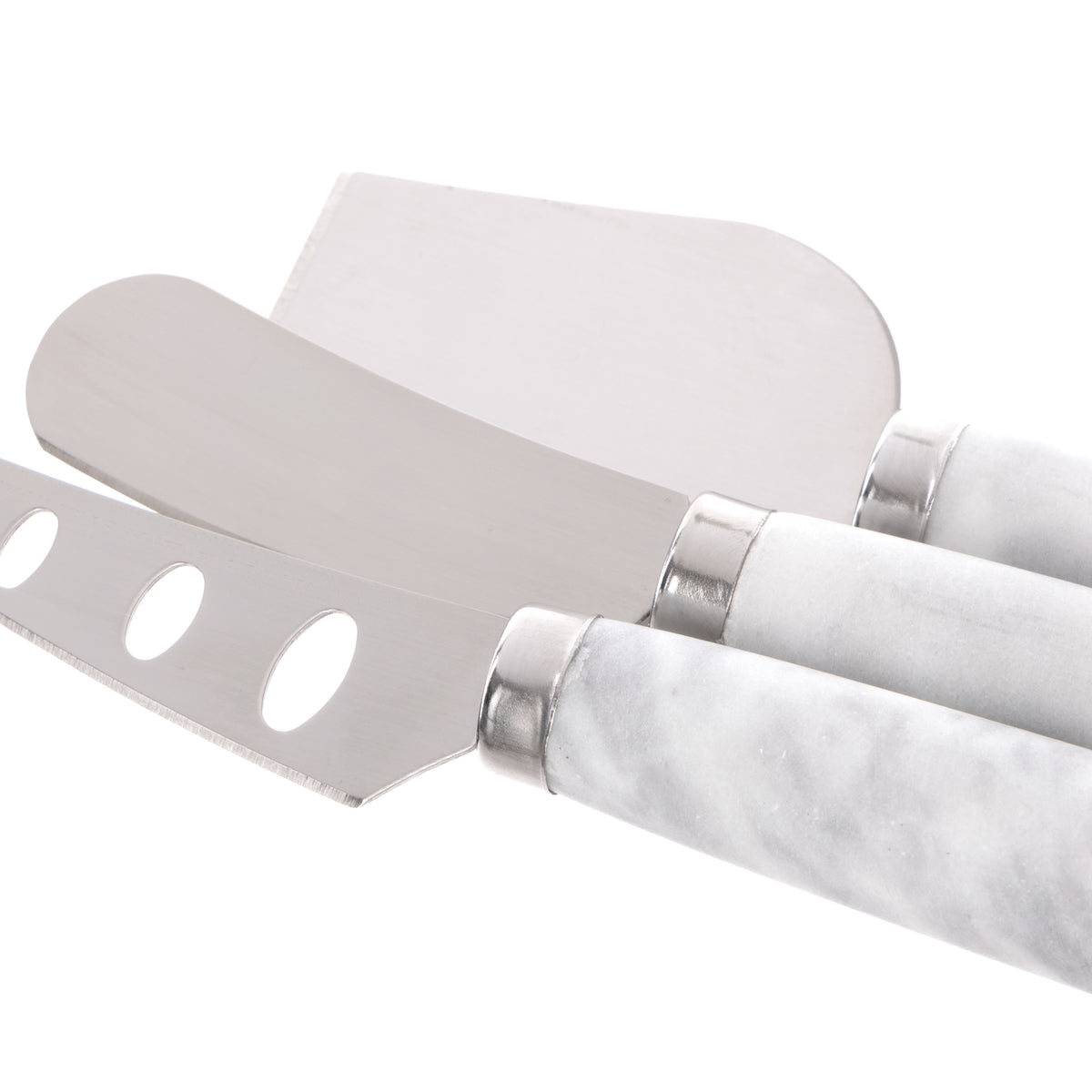 Davis &amp; Waddell Nuvolo Marble Long Cheese Knives 3pcs Set White Grey &amp; Silver