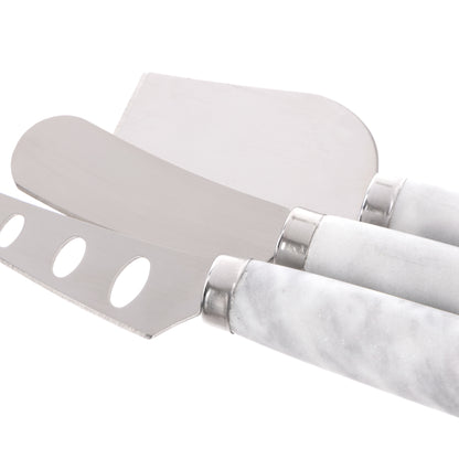 Davis &amp; Waddell Nuvolo Marble Long Cheese Knives 3pcs Set White Grey &amp; Silver