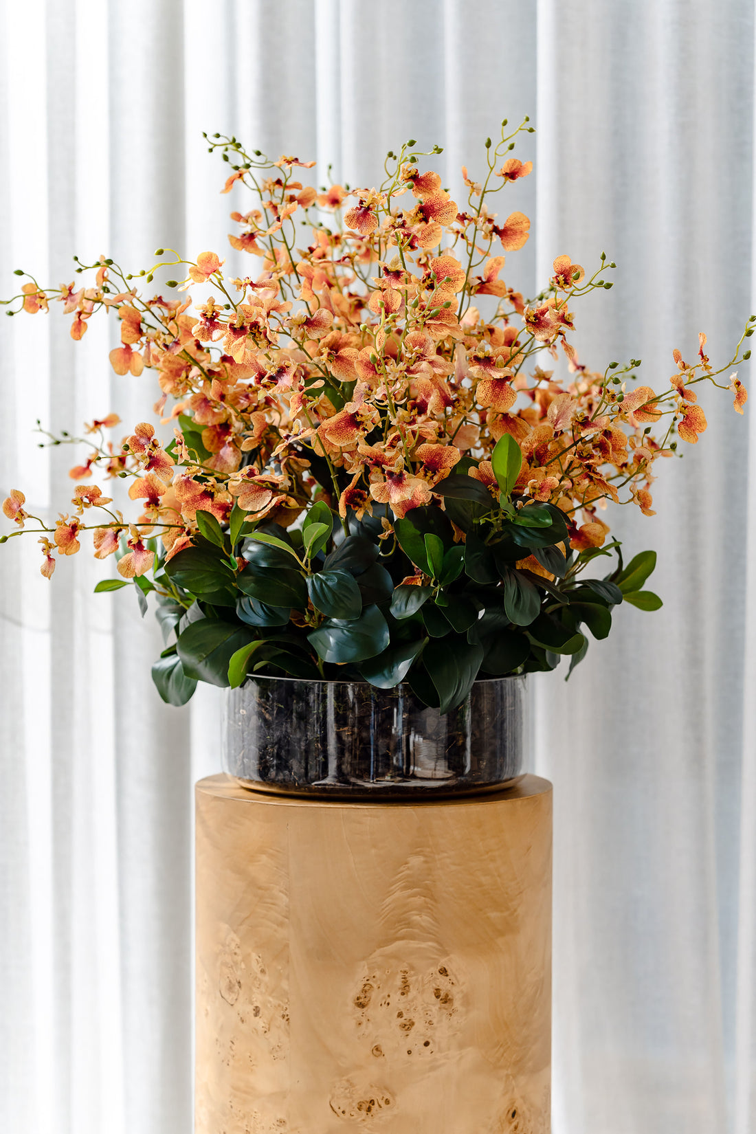 Faux Dancing Orchids - Madelyn Bowl | Orange - 67cm