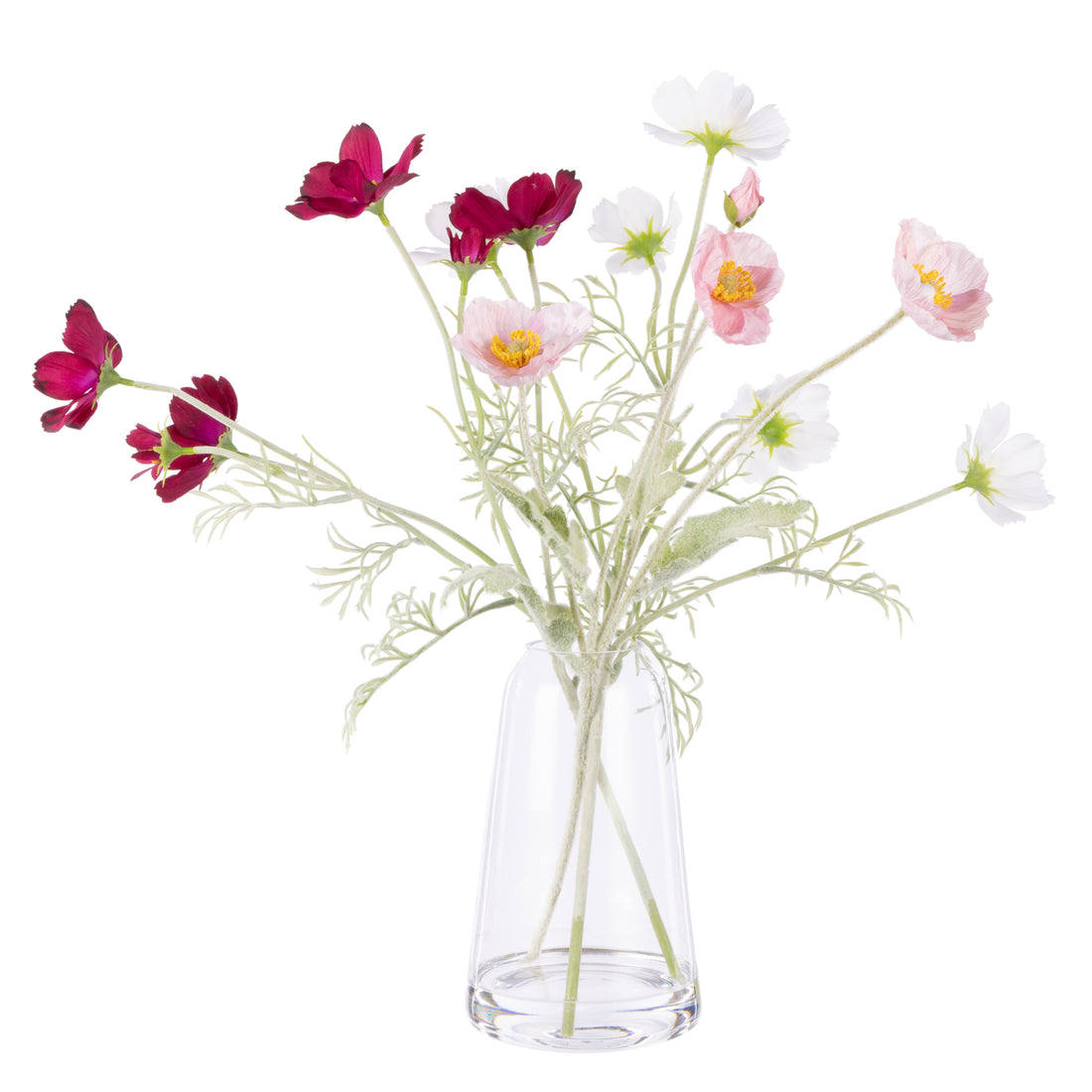Faux Poppy Cosmos Mix - Giselle Tall Vase | Pink &amp; White - 45cm