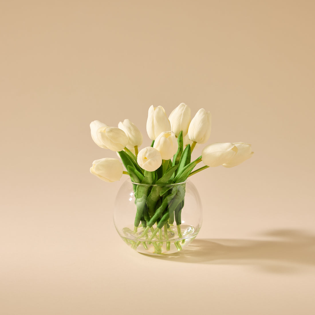Faux Tulip Arrangement - Sphere Vase | White - 23cm
