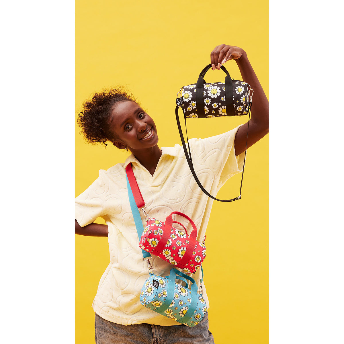 LOQI Smiley Flowers Small Weekender Raspberry