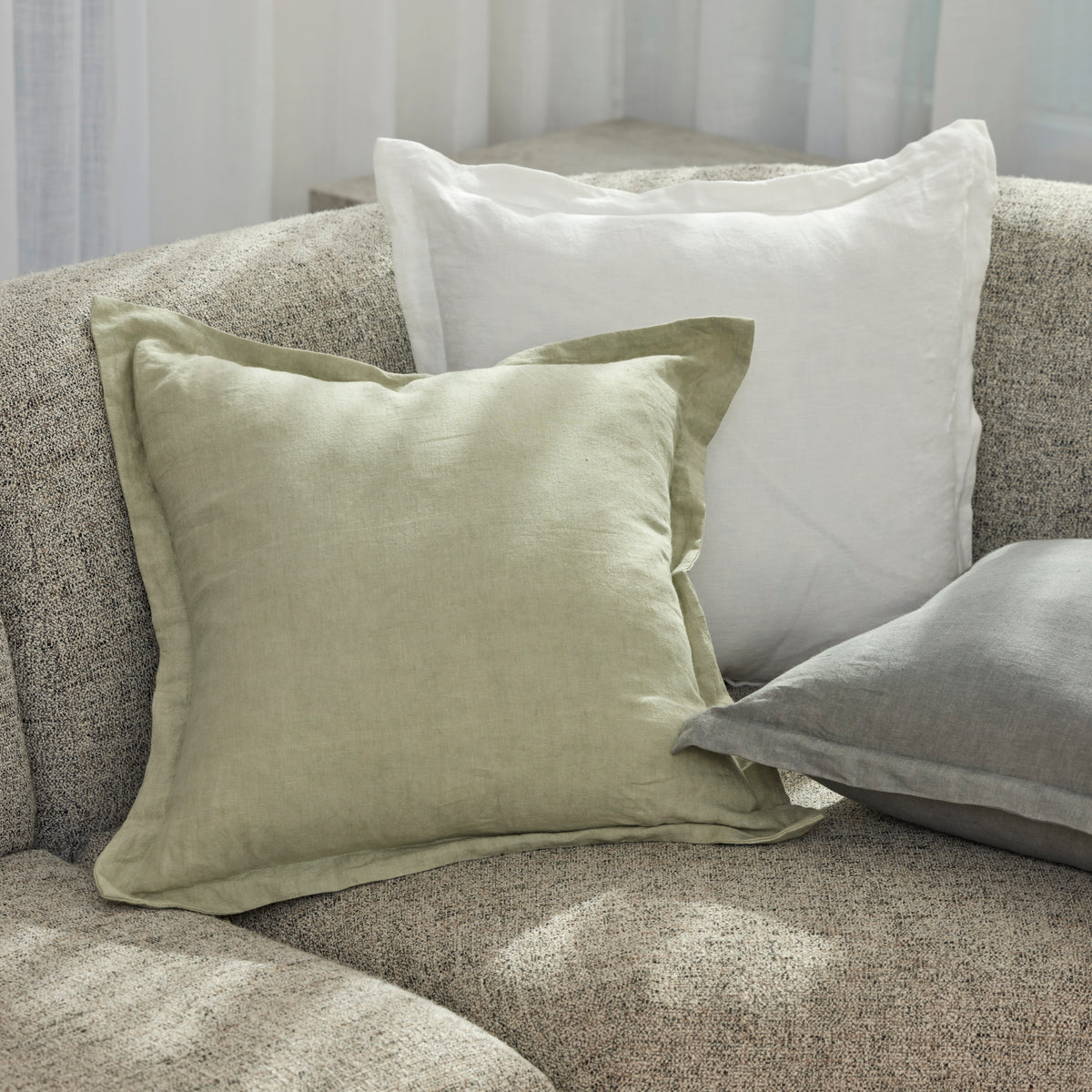 Amalfi Cove Linen Cushion Green