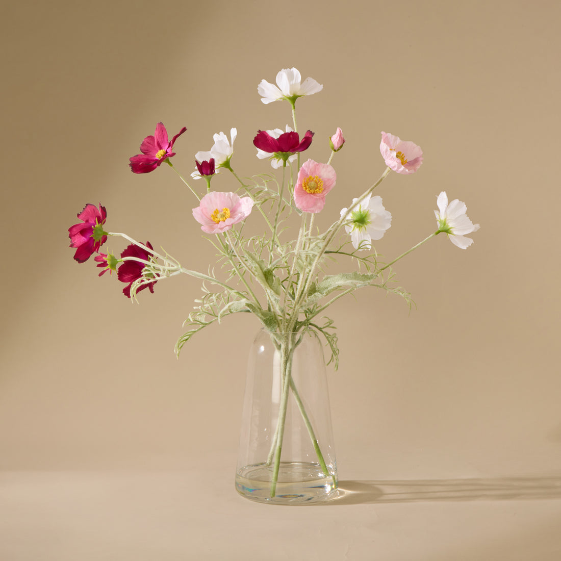 Faux Poppy Cosmos Mix - Giselle Tall Vase | Purple &amp; White - 45cm