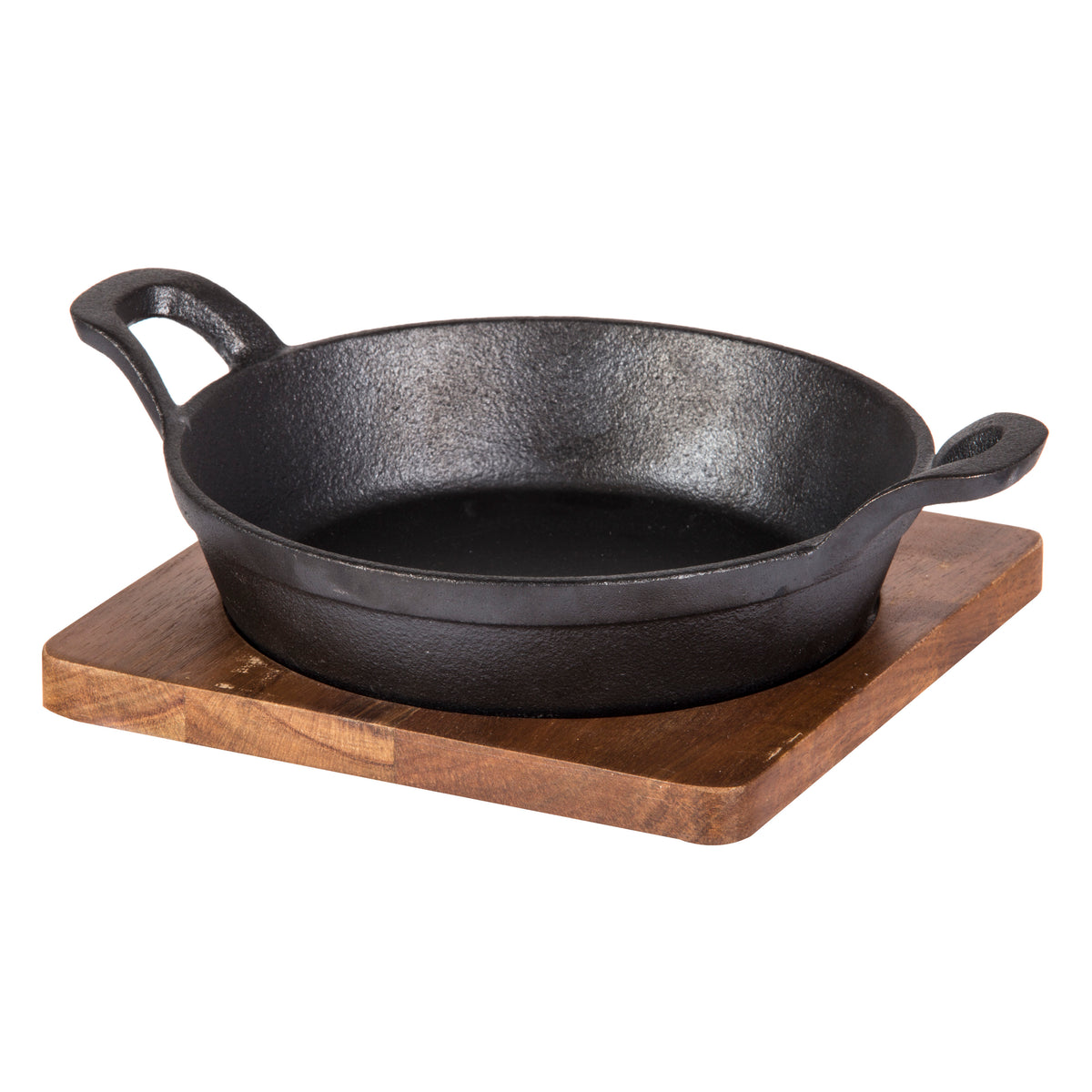 Davis &amp; Waddell Fine Foods Cast Iron Round Skillet with Acacia Trivet Black &amp; Natural