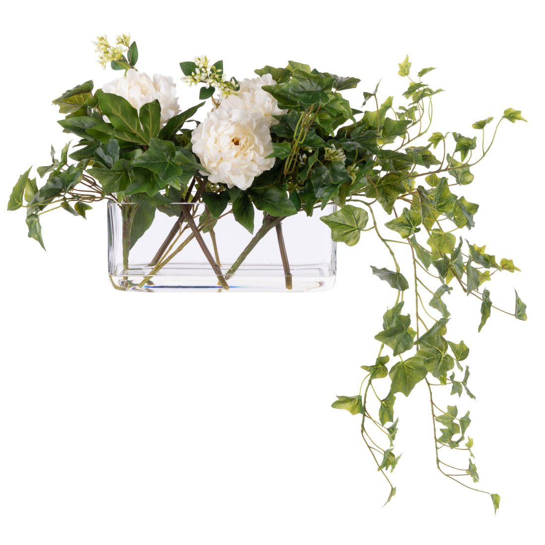 Faux Peony Ivy Mix - Esme Trough Vase | White - 32cm