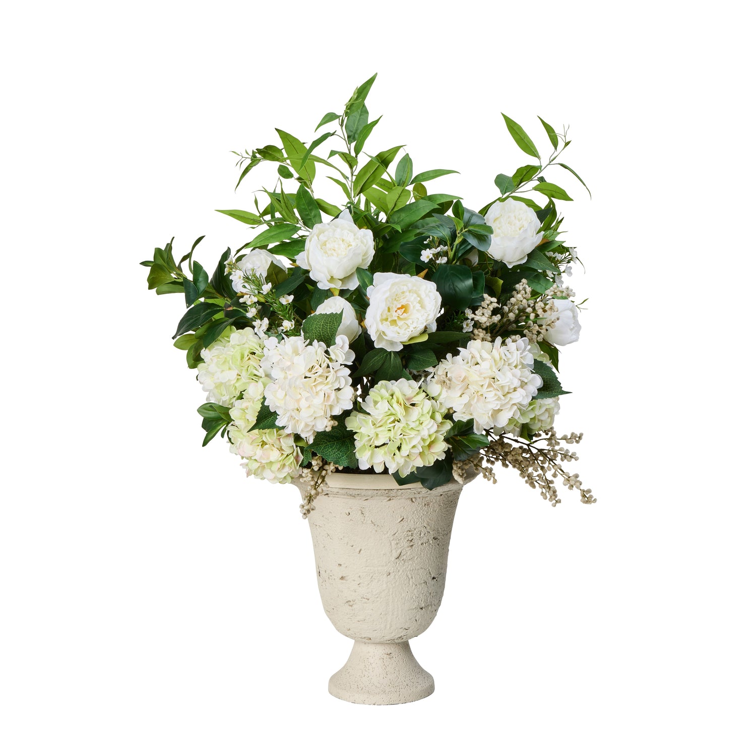Faux Hydrangea Garden Mix - Vintage Urn | White - 106cm