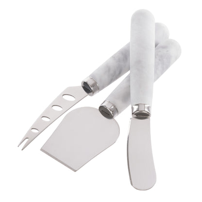 Davis &amp; Waddell Nuvolo Marble Long Cheese Knives 3pcs Set White Grey &amp; Silver
