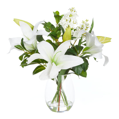 Faux Casablanca Lily Garden Mix Arrangement - Nara Vase | 49cm