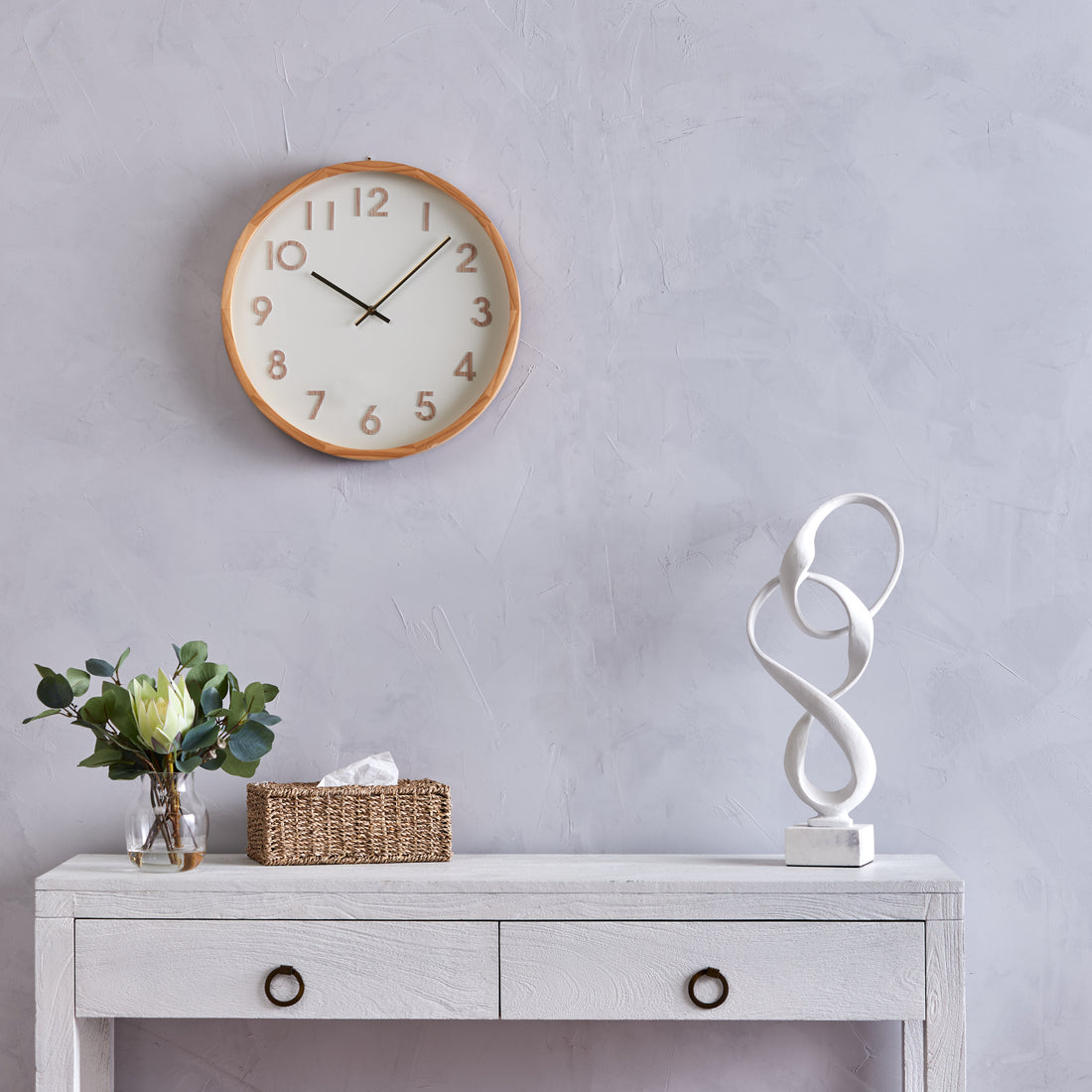 Amalfi Leonard Wall Clock Natural &amp; White 41.5x41.5x5.5cm