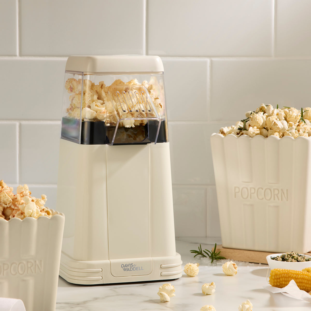 Davis &amp; Waddell Peggy Small Stoneware Popcorn Bowls 2pcs Set Off White