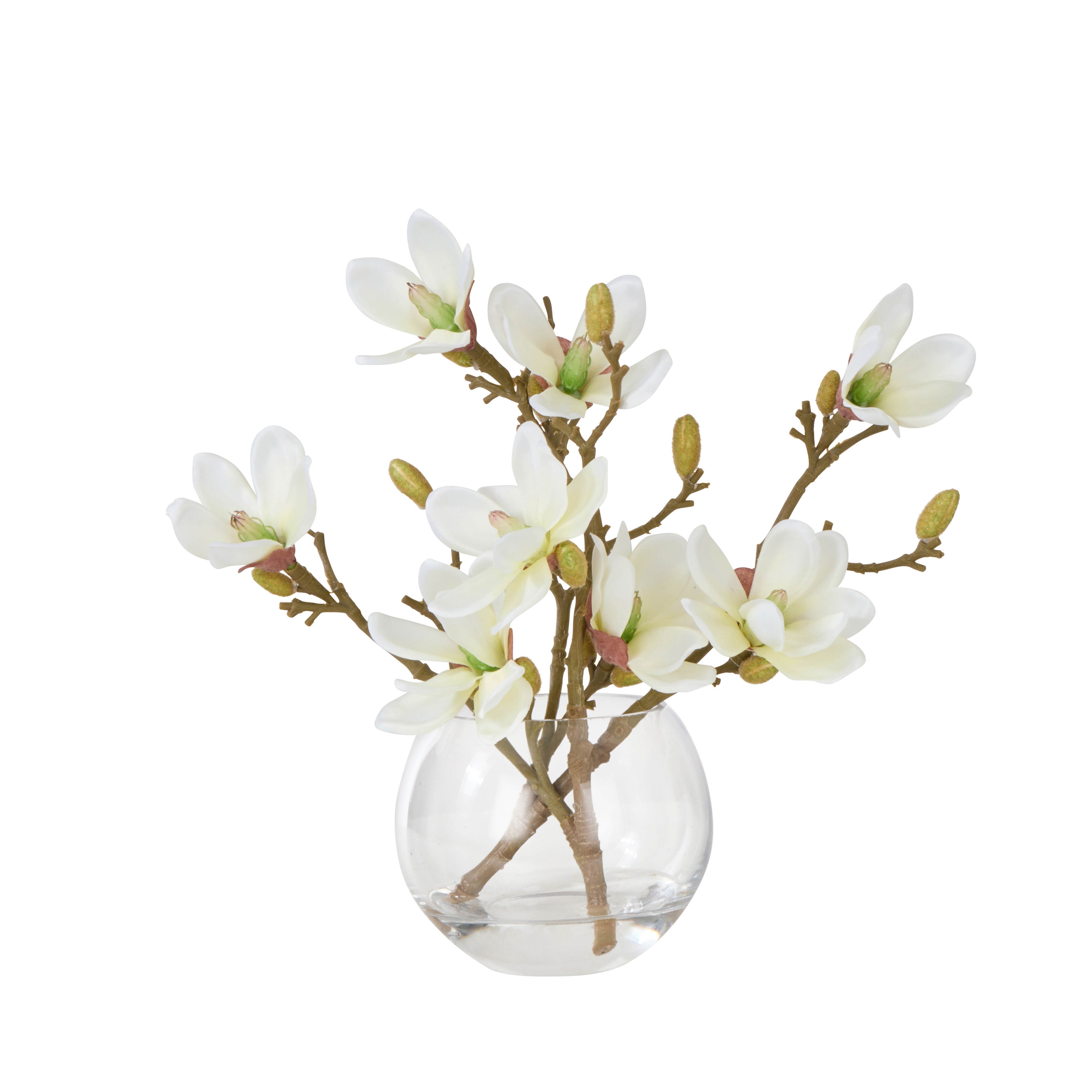 Faux Mini Magnolia - Sphere Vase | White - 33cm