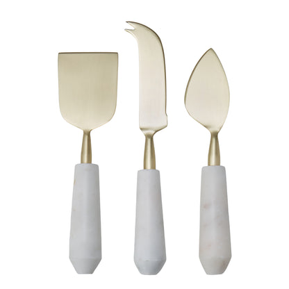 Amalfi Marble and Stainless Steel Cheese Knife 3pcs Set Gold &amp; White