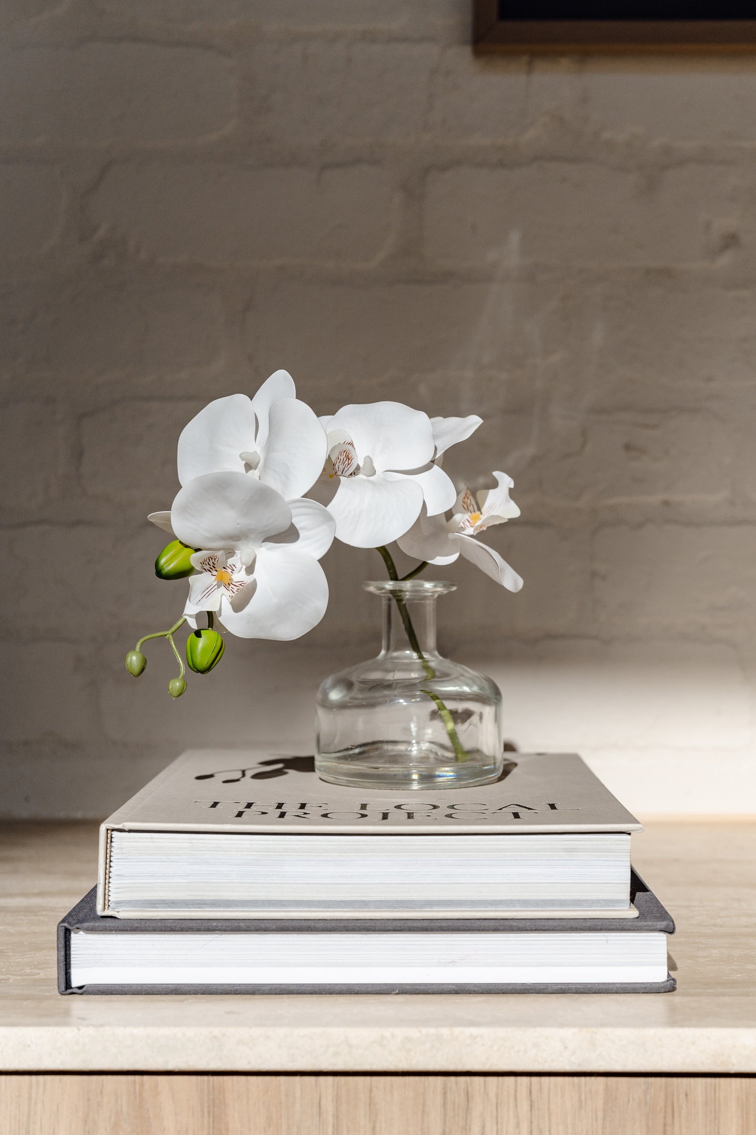 Faux Phalaenopsis in Glass Vase | White - 22cm