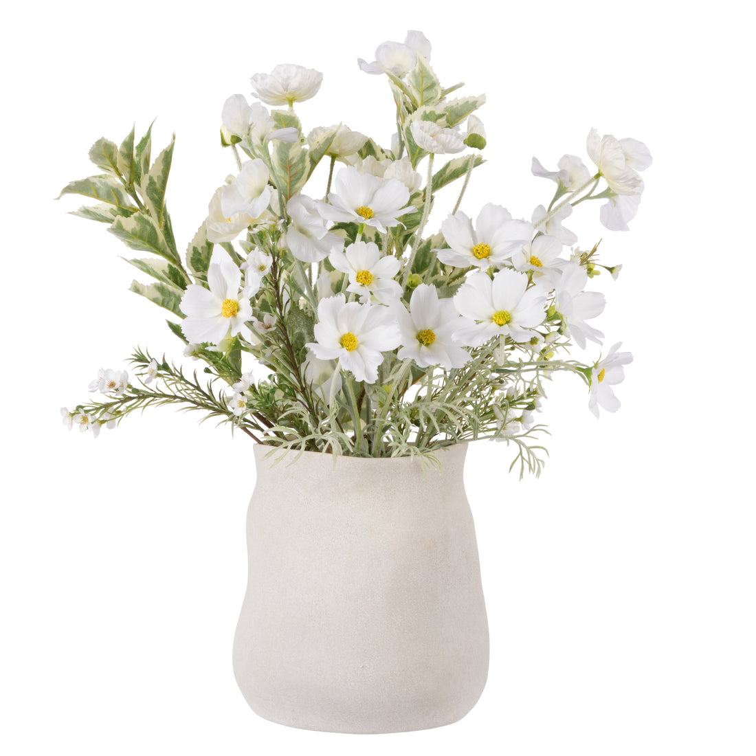 Faux Cosmos Poppy Mix – Maliah Pot | White - 62cm