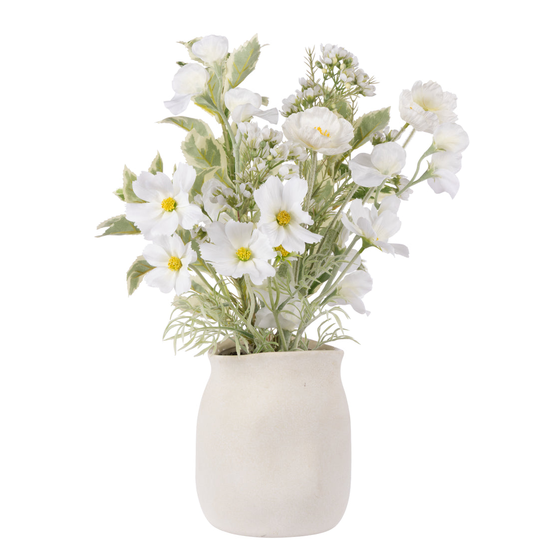 Faux Cosmos Poppy Mix – Maliah Pot | White - 49cm