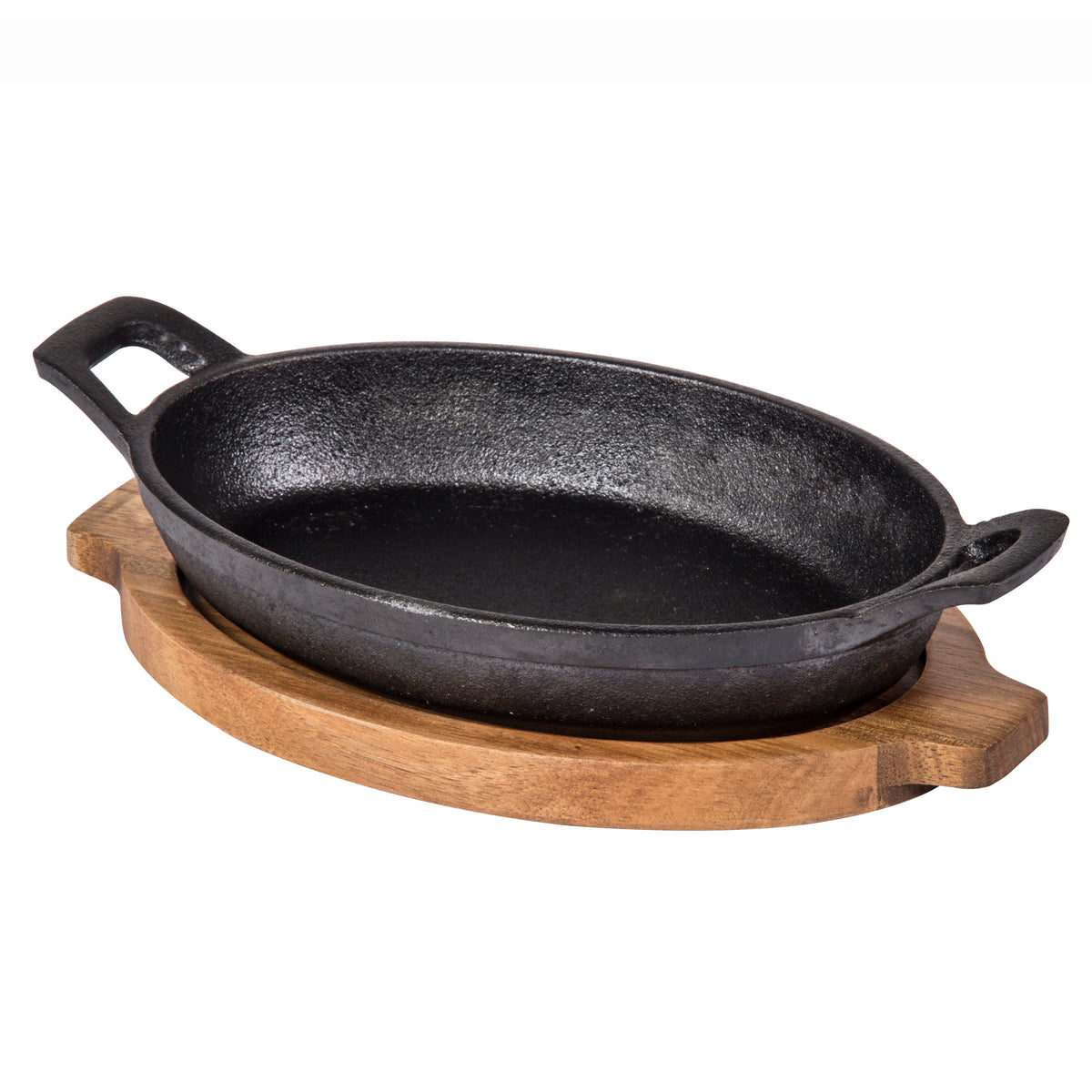 Davis &amp; Waddell Fine Foods Oval Cast Iron Skillet with Acacia Trivet Black &amp; Natural