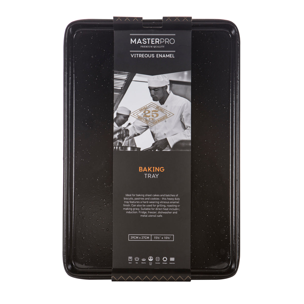 MasterPro Professional Vitreous Enamel Baking Tray Black