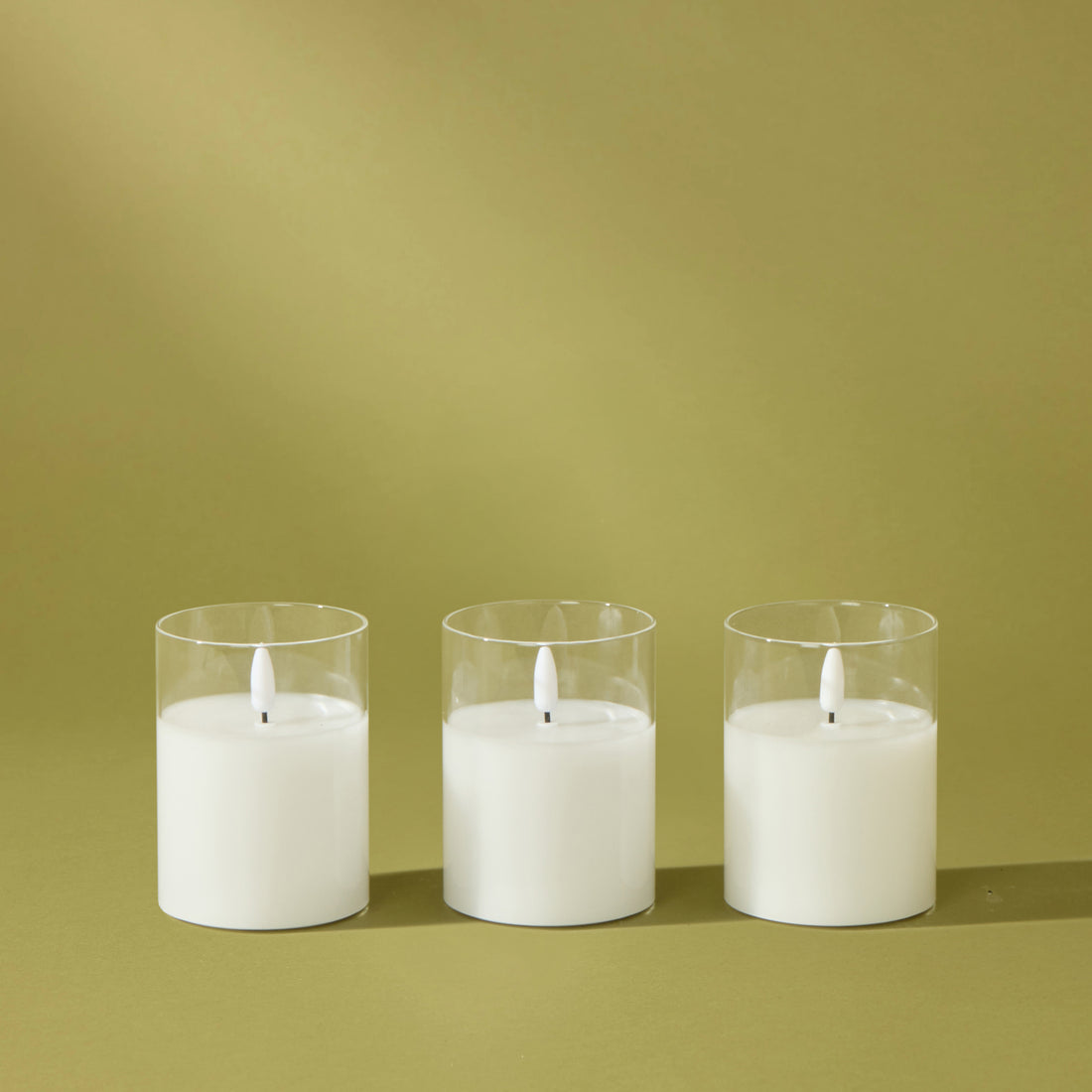 Clear Glass Unaflame LED Candle Set of 3 | 10cm